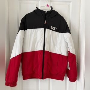 Fila Kids Tri-Tone Puffer Jacket - Black, White, Red